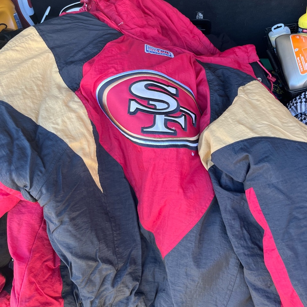 Reebok Black Nylon Pro Line NFL Jacket with Red & Blue Logo